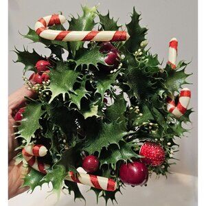 Vtg 8" MCM Plastic Christmas Pillar Candle Ring Wreath Candy Canes Fruit